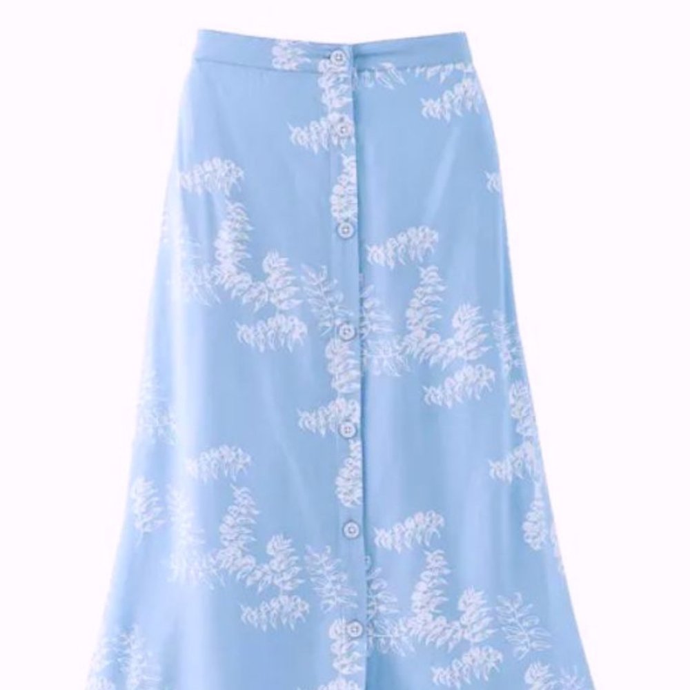 Blue challis leaf print skirt